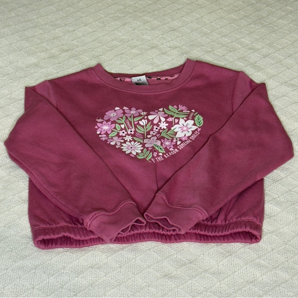 BCG Pink Kids Sweater with Floral Heart Design